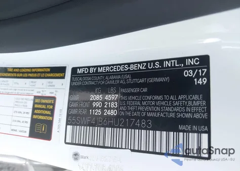 2017 Mercedes-Benz C 300 from USA, damaged, VIN 55SWF4JB6HU217483